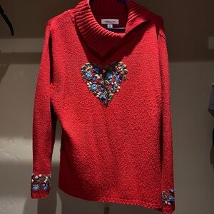 Red Heart Embroidered Sweater- Coldwater Creek
